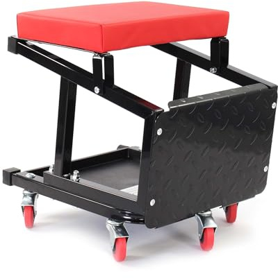 WilTec Carro de Taller rodante con Taburete hasta 160 kg banqueta con Ruedas, Estante y escalón