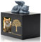 DiDiBirDi Urnas para gatos - Caja de cremación para mascotas - Urna para cenizas - Urna negra de madera para cenizas - Con una estatua de gato de resina y una bolsa de terciopelo