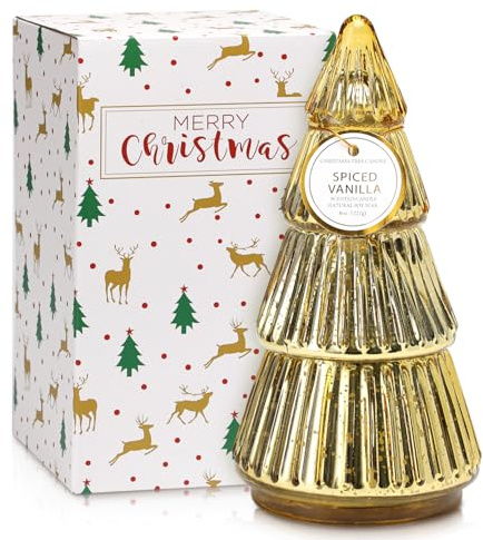 Christmas Tree Shaped Candle, Christmas Tree Scented Candles Gift, Tower Shaped Mercury Xmas Tree Candles, Winter Xmas Table Decorations Gold Tree Candle, 8oz