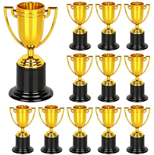 INHEMING 12 pcs Mini Trophée en Plastique,Mini Trophées Dorés, Coupes Mini Trophées en Plastique Doré pour Les journées Sportives ou Les matchs Scolaires