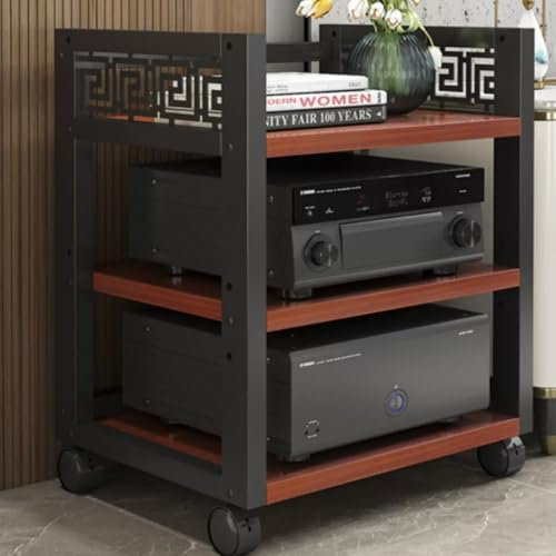 ZIUSFAC Meuble Stéréo Appareils DAC Audio Rack Multifonctionnel Support AV Media Meuble HiFi Media Stand pour Composants Audio Vidéo Etagère(Teak,3 Tier)