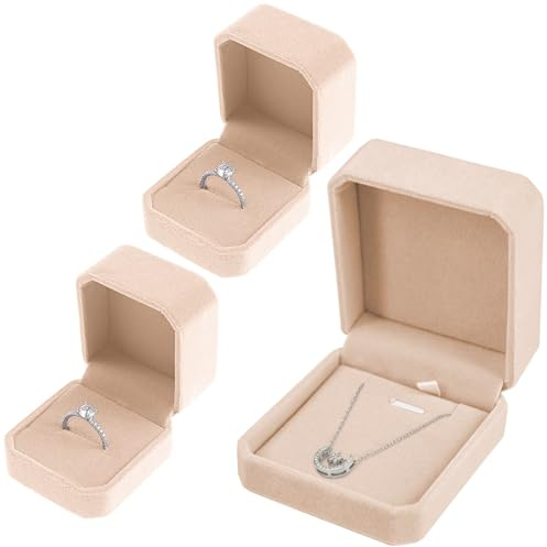 Tarocat Caja de Collar Elegante, Conjunto Joyas Terciopelo, Caja de Regalo de Anillo, Colgante Collar Caja, Joyería Set Caja (Beige)