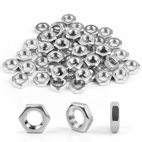 Dadi M5, 50 pezzi, dadi esagonali in acciaio inox (forma bassa), DIN439 A2 V2A, dadi in acciaio inox, dadi piatti esagonali per viti e rondelle e barre filettate