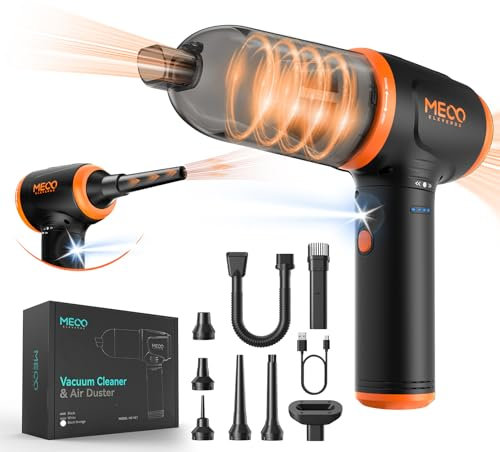 MECO ELEVERDE 4 in 1 Staubgebläse Druckluf, 3-Gang 110000U/ Air Duster, 16000pa Staubsauger, 2 Stunden Schnellladung, mit Düsen, Geeignet für PC, Laptop, Auto zubehör, Tastatur Reinigung (Orange)