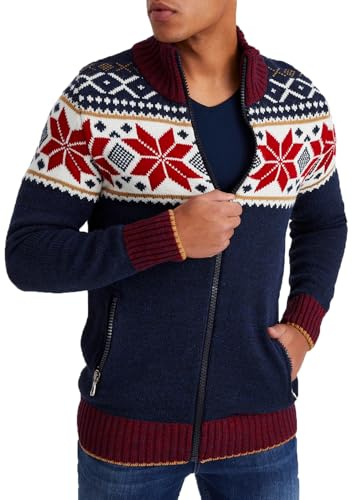 Leif Nelson Men's Cardigan with Zip - Norwegian Style, Men's Winter Jacket with Stand-Up Collar - Warm and Comfortable, Ideal for Autumn and Winter, blue, L