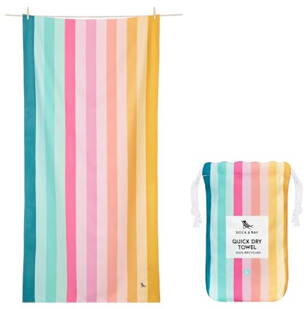 Dock & Bay Strandhandtuch - Schnell trocknende Mikrofaser, ohne Sand - Kompakt, Leicht - 100% recycelt - Inklusive Beutel - Summer - Coastal Candy, Large (160x90cm, 63x35)