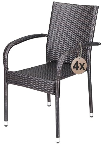 Casaria® Gartenstühle 4er Set Stapelbar Wetterfest Polyrattan Outdoor 160kg Garten Terrasse Balkon Stuhl mit Armlehne Gartensessel Stapelstühle Braun