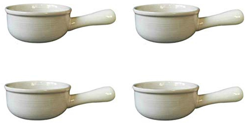French Onion Soup Bowls with Handles, Durable Ceramic pots, Suitable for Soup, Chilli, Beef stew, muesli, White||4 pcs