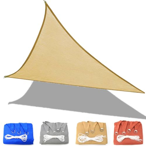 CANYUE Sonnensegel Dreieckig 1x1x1m Premium HDPE Gewebe Sonnenschutz Schattenspender Garten Balkon Terrasse Inkl Befestigungsseile (Beige)