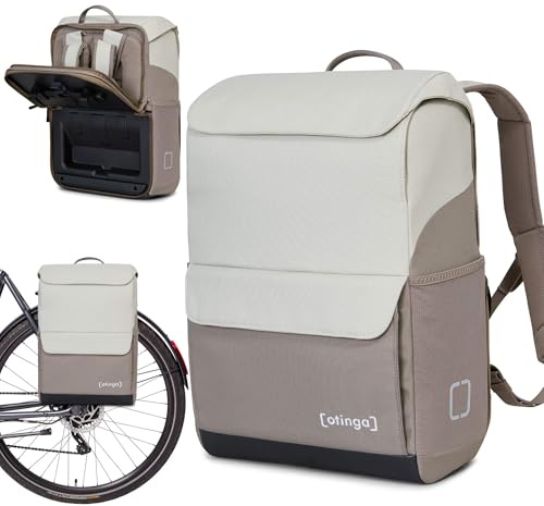 otinga® Flip Move Fahrradtasche Rucksack [16L Volumen] für jeden Gepäckträger I Gepäckträgertasche mit Rucksack - in 7 Sekunden umgebaut I Wasserdichter Fahrradrucksack Gepäckträger (leinen-grau)
