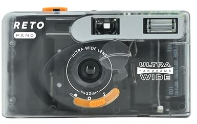 RETO PANO 35mm Film Camera - 22mm Wide Lens, Panorama, Easy Switch, Cinematic Modes, Lens Cover, Built-in Flash, Reusable (Film & AAA Battery are not Included) (Sheer White)