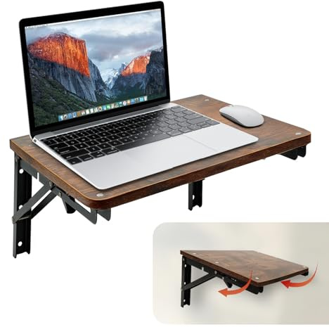 GHWMYD Folding Shelf Wall Mounted for Small Space, Rustic Wooden Wall Table for Living Room Bedroom Decor, Home Office Floating Fold Down Desk, Media Shelves with Heavy-Duty Brackets Holds Up to 55lbs