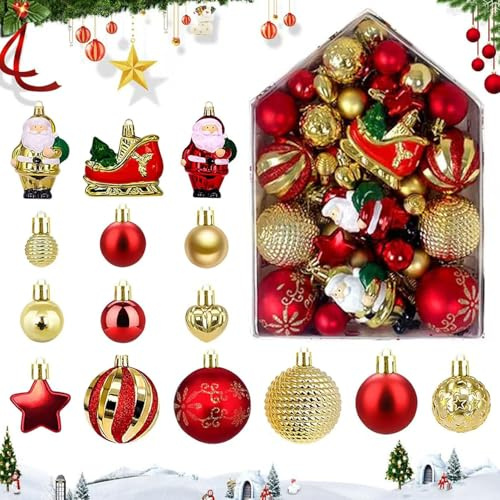 Palline Albero Natale, 72 Pezzi Baubles Decorati Addobbi Albero di Natale, Palline di Natale, Set Decorazioni Natalizie per Albero, Include Decorazioni Smerigliato, Liscio, Glitterate