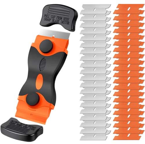 Window Scraper Tool Kit - Glass Scraper Tool with 20Pcs Metal Scraper and 20Pcs Plastic Scraper for Removing Sticker, Window Decals Wallpaper Labels