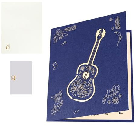 Tarjeta emergente tridimensional coleccionable con forma de guitarra para cumpleaños, celebración, regalo para entusiastas de la música, tarjeta emergente tridimensional