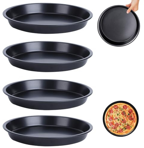 DUGEGAYL Set di 4 teglie per Pizza a Forma Rotonda da 20 cm, in Acciaio al Carbonio con Rivestimento Antiaderente, Ideale per Torte e Cheesecake, per Cucinare Dolci e salati, Mini teglie per Pizza