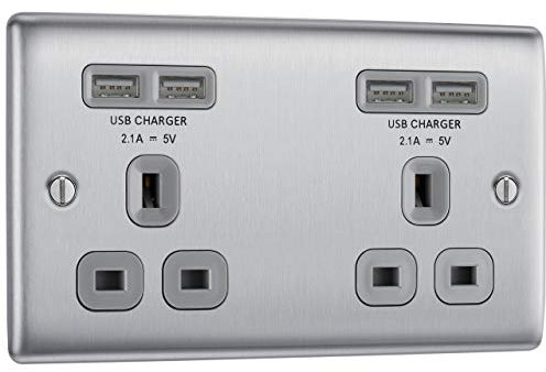 BG Electrical Double Unswitched Fast Charging Power Socket with Four USB Charging Ports
