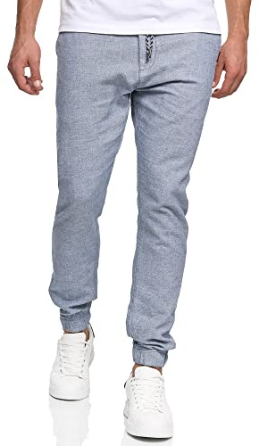 Indicode Herren Blnda Stoffhose aus Leinen & Baumwolle | Herrenhose Freizeithose Männer Navy, M