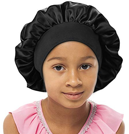 SENGTERM Satin Bonnet de Sommeil Elastique a Large Bande pour Dormir Bonnet Chapeau Soin des Cheveux pour Enfants Enfants