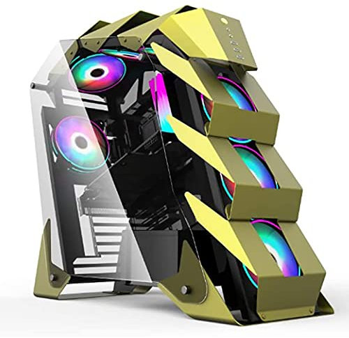 Boitier ATX Cas De Jeu ATX - Micro ATX Coque PC/Case De L'ordinateur ATX - Tour Moyenne-Tour - Verre -Tempérié - Ventilateur Et Support De Refroidissement De l'eau (Color : Gold)