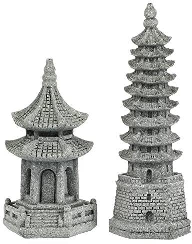 2 Stücke Japanische Steinlaternen Mini Pagode Statue Turm Asiatische Deko Figuren Garten Skulpturen für Miniatur Gartendeko Aquarium Ornamente Bonsai Micro Landschaft Dekoration Feengarten Zubehör