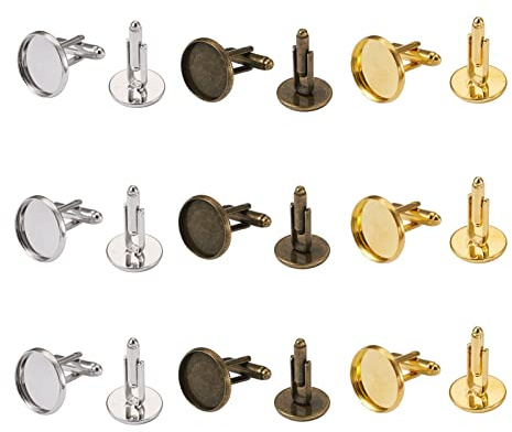 Lot de 18 boutons de manchette en laiton pour homme - Cabochons - Cadre - Plateau - 16 mm - Platine pour boutons de manchette - Cadeau pour marié, mari, père
