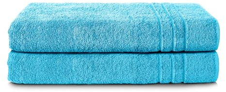Komfortec 2er Saunatuch Set 70x200 cm aus 100% Baumwolle, XXL-Saunatücher, Sauna Handtuch, Weich, Groß, Frottee, Schnelltrocknend, Türkis