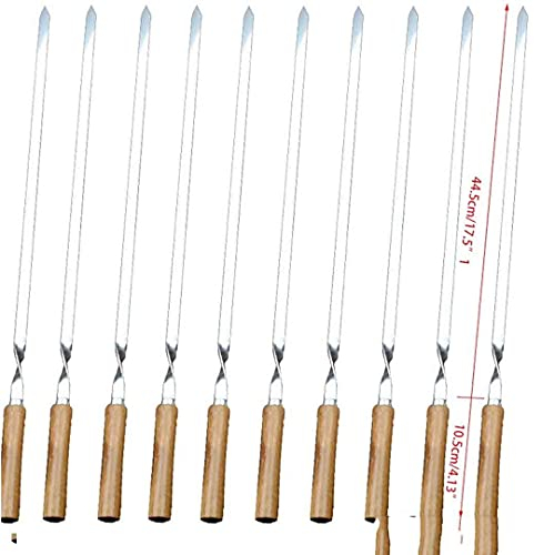 HMTE 55Cm 21.5 BBQ Spiedo Acciaio Inossidabile Shish Kebab BBQ Forchetta Set Lungo Manico in Legno Piatto Barbecue Ago Carne Grill Attrezzi All'aperto 6Pc (10pz)