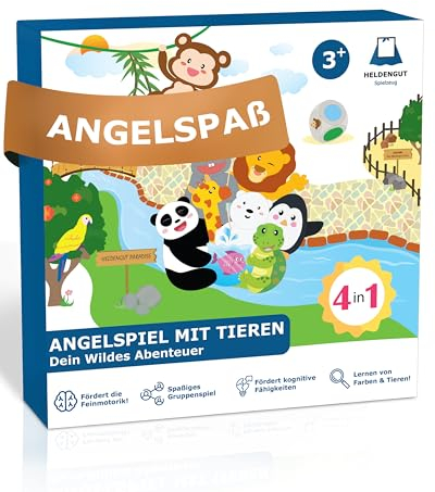 HELDENGUT® geliebtes Angelspiel ab 2 Jahre [mit 4X vielfältigen Spielen] - Angelspiel aus Holz mit 12x extra großen Figuren