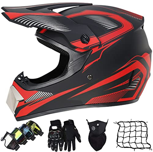 Casco Motocross Niño ECE Homologado, Casco Cross Motocicleta MX Enduro para Mujer Hombre Adultos y Infantil, Casco de Moto Integral Casco Descenso Quad Bike con Gafas Máscara Guantes Red De Casco