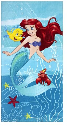 Jerry Fabrics Serviette 100% Coton Ariel et Ses Amis - Super Absorbant et à Séchage Rapide Serviette Bebe - 100% Coton Serviette de Bain Bebe - Serviette de Plage pour Filles et Enfants