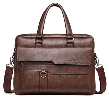FANDARE Ventiquattrore Uomo Borsa Porta PC in PU Pelle a Tracolla Messenger 12.9 Pollici per Lavoro, Ufficio, Università, Insegnanti, Scuola, Business - Marrone Scuro