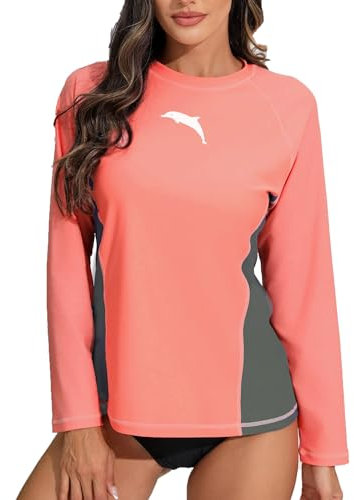 Halcurt UV Shirt Damen Rash Guard Langarm UPF 50+ Sonnenschutz Badeshirt Schnell Trocknender Surf Schwimmshirt M
