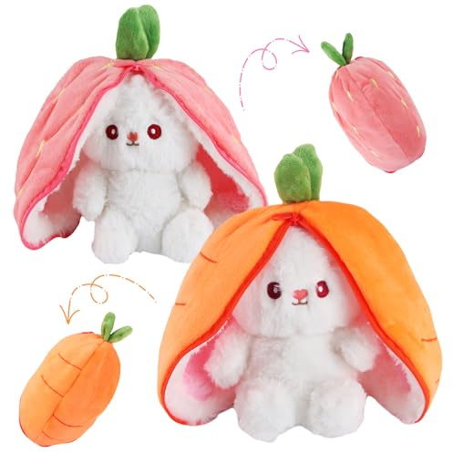 Waldspring Peluche Lapin de Pâques 2 Pièces, Peluche Lapin Carotte, Lapin de Pâques Peluche Jouet
