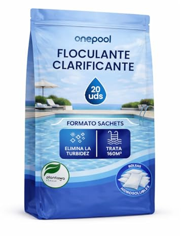 PLANTAWA Floculante en Polvo 20 sachets | Floculante Clarificante para Piscinas, Equivale 2,5KG, Eliminador Turbidez, con Ingredientes Origen Vegan, Todo Tipo Piscinas, SPA
