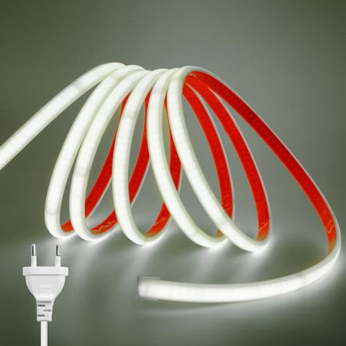 KISUFU Tiras LED de Neón 220v, Tira LED Luz COB IP65 Impermeable, Cada Corte de 10cm, Sin fuente de alimentación Luces LED Strip light Para Interior Exterior Armarios de Cocina Escalera Escaparate.