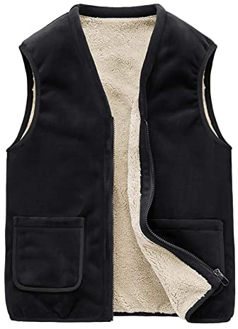 Gefomuofe Gilet polaire softshell pour homme - Veste sans manches - Gilet en peluche - Col montant avec poches - Court - Gilet de travail thermique - Gilet de pêche avec plusieurs poches