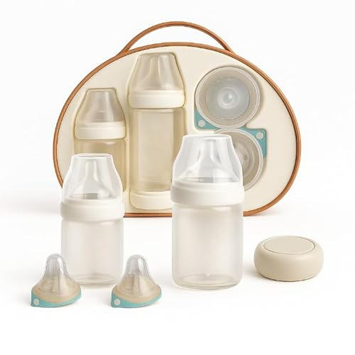 EverAyRes Glass Baby Bottles Set | Premium Anti-Colic Newborn Bottles with Natural Latch Silicone Teats | BPA-Free, Durable & Safe | Includes Extra Nipples & Storage Lid