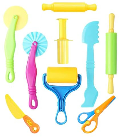 9-teiliges Knete Zubehör Set für Kinder,Robustes Knetwerkzeug ab 2 Jahren,Knetzubehör für Plastilin und Play-Doh,Kinderfreundliche Knetwerkzeuge,Zubehör für Kreatives Kneten mit Formen und Spaß