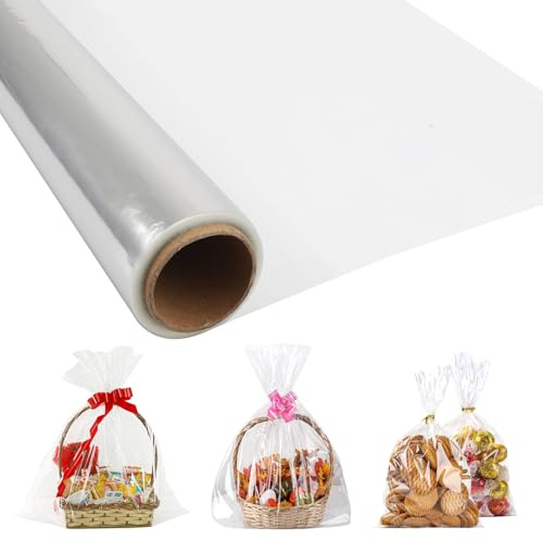 Rotolo di pellicola trasparente OPP (40 cm x 30 m) – 3 ml di spessore – confezione regalo – Custodia per fiori – trasparente – protezione antipolvere per cestini regalo di Pasqua