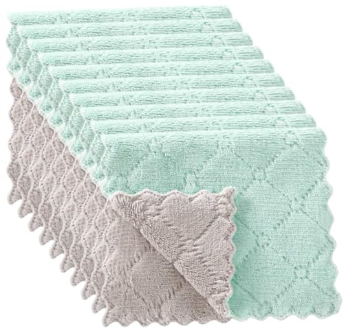 ERINGOGO 20pcs Thickened Absorbent Kitchen Dish Cloths Multi Purpose Washing Towels for Plates Glassware and Cutlery Quick Dry Lint Household Cleaning Rags in Green and Grey