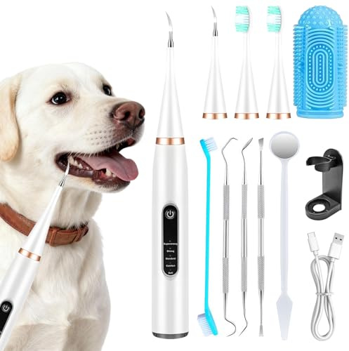 Rimuovi Tartaro Denti Del Tuo Cane, Pulizia Denti Cane, Spazzolino Ultrasuoni Cane, Kit Per L'igiene Dentale Degli Animali Domestici Da 12 Pezzi, 5 Modalità Di Pulizia, Elimina L'accumulo Di Tartaro