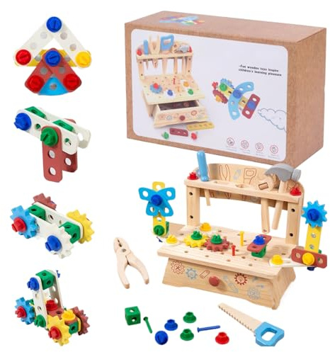 FVPKYUR Kit Herramientas Niño | Juego Construcción Madera Imitación,Aprendizaje Juegos Educativos para Niños Niñas Viajar Jardín Sala de Juegos Escuela Casa
