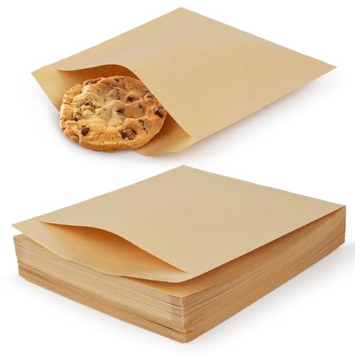 200 Pack Paper Cookies Bags with Seal Stickers, 5x6 Inch Grease Resistant Cookie Sleeves Small Brown Bakery Bags for Packaging Donuts, Brownies, Treats, Snacks, Baked Goods