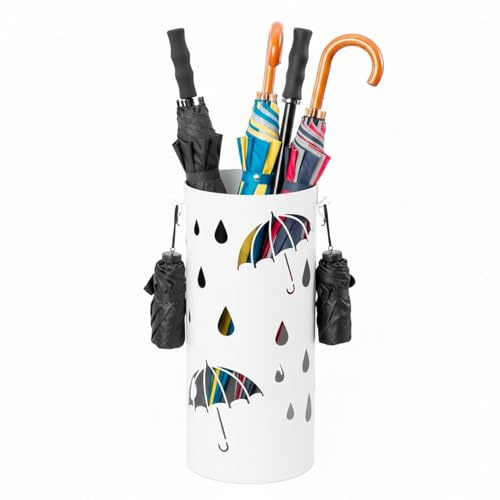 Arreditaly Portaombrelli Rotondo In Acciaio Zincato Con Vaschetta Scolapioggia E 4 Ganci Removibili Base Antiscivolo Design Moderno Per Ingresso Casa e Ufficio 41 x 17 Cm (Bianco)