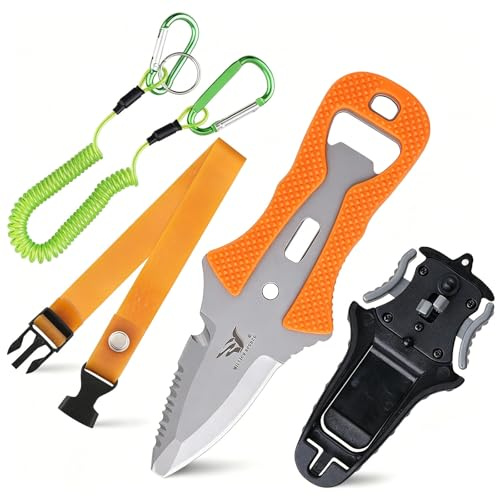 MILLION SOURCE Tauchmesser Outdoor Rettungsmesser - 14,8 cm - Mit Sägezacken, Leuchtgriff, Schraubendreher & mehr - Ideal für Tauchen, Überleben & Notfälle