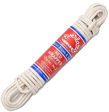 Everlasto 'Red Wrapper' UK Made Quality Waxed Cotton Sash Cord No.2 (6mm) x 10M