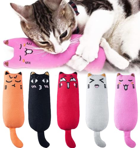 Legendog 5Pcs Bite Resistant Catnip Toy for Cats,Catnip Filled Cartoon Mice Cat Teething Chew Toy