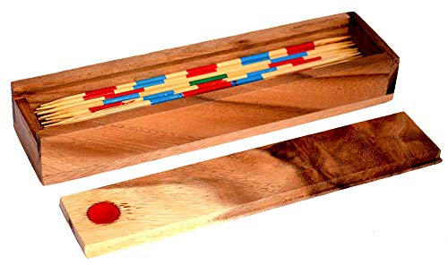 Knobelholz Mikado Stäbchen Box aus Holz mit richtiger Spitze Geschicklichkeitsspiel Kinderspiel Mikadostäbchen mit Werten für die Punkte