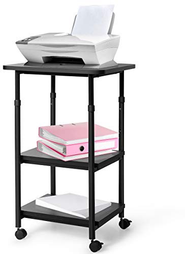 COSTWAY Druckerständer rollbar mit 3 Ebenen, Druckertisch höhenverstellbar, Druckerwagen mit Rollen, Multifunktionswagen, Druckerablage, Druckerregal für Büro, 49 x 40 x 67-77 cm (Schwarz)
